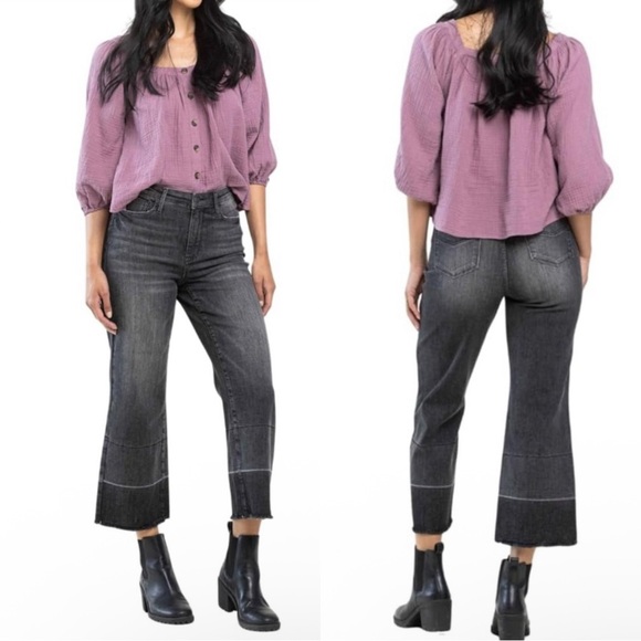 Judy Blue Black Wide Leg Crop Jeans Release Hem High Rise 29 Ankle Culottes Boho - Picture 1 of 14